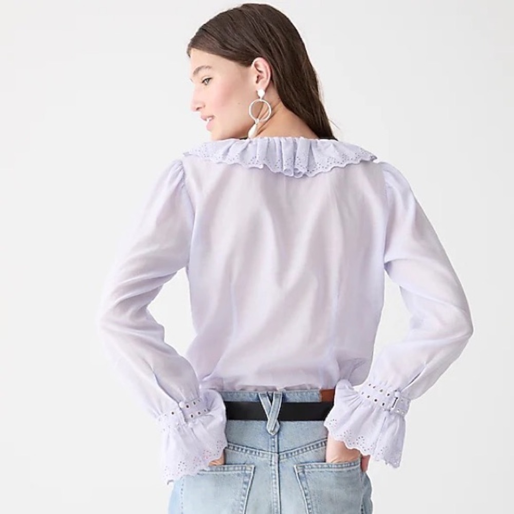 J. Crew Lavender Blouse with Ruffle Eyelet Trim - Picture 2 of 10